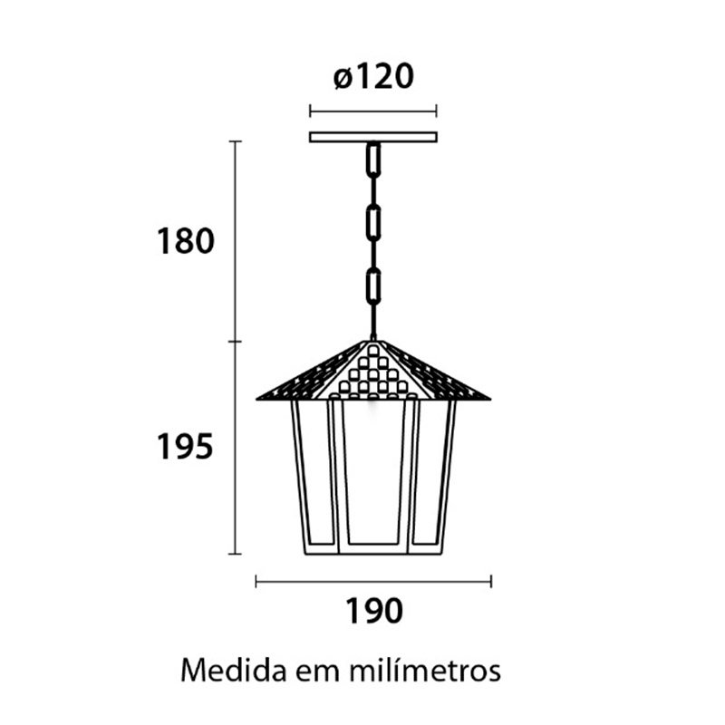 Arandela Colonial sextavada c/pendente cobre-Blumenau – 100200-05 - Boxlar